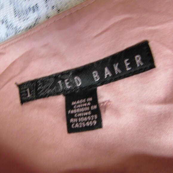 TED BAKER SZ 1 UK (S/M)FLORAL FIT&FLARE SKIRT,color:Peach/Black, Cotton, Lined - Picture 4 of 5